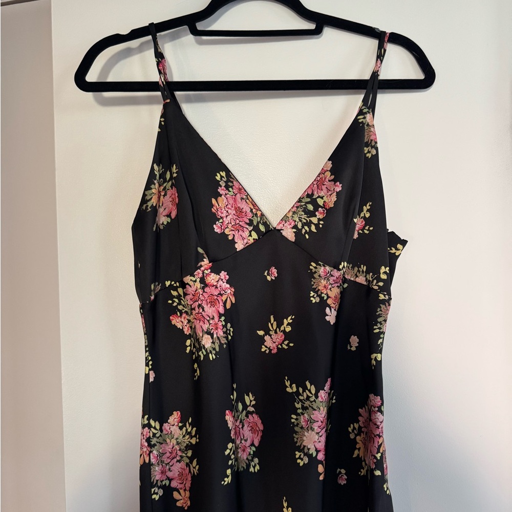 Zara black satin floral midi dress